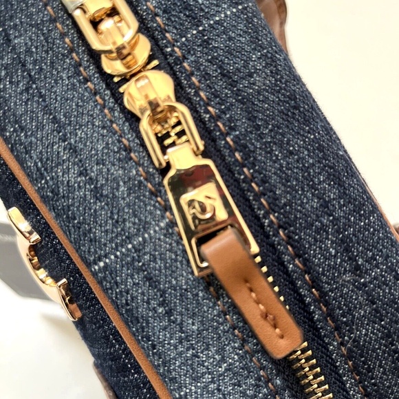 NWT Original TRUE RELIGION Denim Logo Mini Satchel Crossbody Bag Blue Brown - Picture 7 of 12